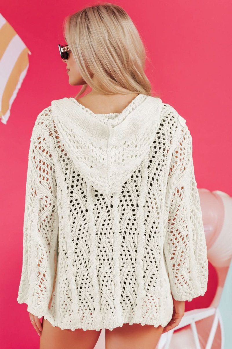 Chic White Knit Hooded Beach Cover-Up for Trendy Summer Style - Love Salve